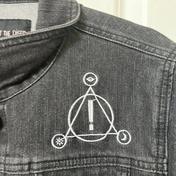 Panic! At The Disco Jean Jacket Womens M Black Stretch Denim Trucker Emo - Picture 3 of 8